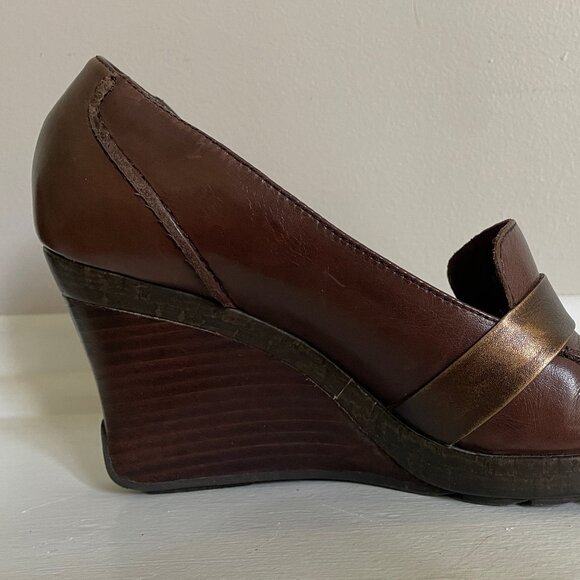Brown leather wedge shoes - Picture 6 of 11